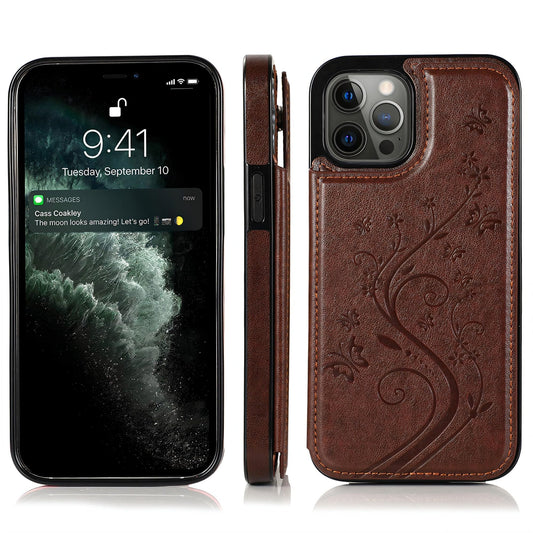 YAOZOCASE for iPhone Case,Retro Slim PU Leather Flower Butterfly Pattern Wallet,Card Holder Slots Full Body Military Grade Protection Soft Shockproof Phone Case (Brown,iPhone 15)