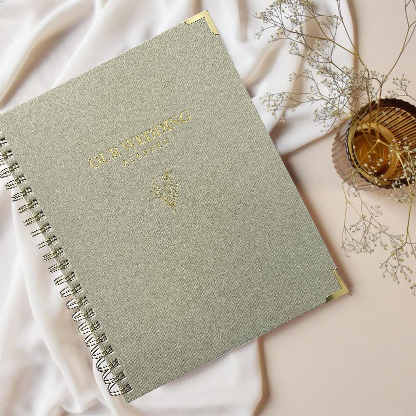 WeddingGiftsWedding Wedding Planner Book and Organizer for Bride - Elegant Linen Cover Wedding Planning Binder with Checklists,Pockets & Calendars,Perfect Engagement Gifts for Couples(Sage)