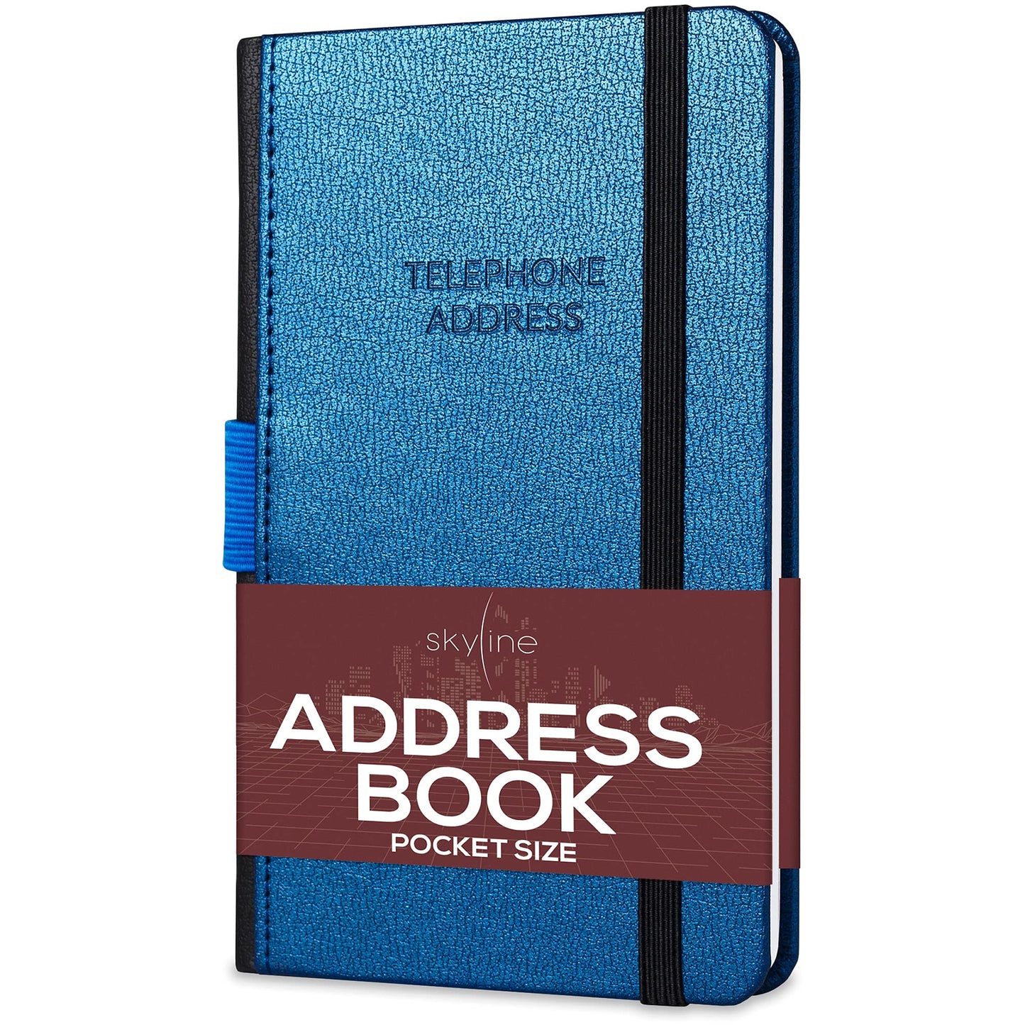 Skyline Address Book – Mini Telephone Contact Book with Password Log for Purse – Small Phone Number Book for Women & Men – Pocket Size, 3.5x6.2″, Hardcover (Mystic Blue)