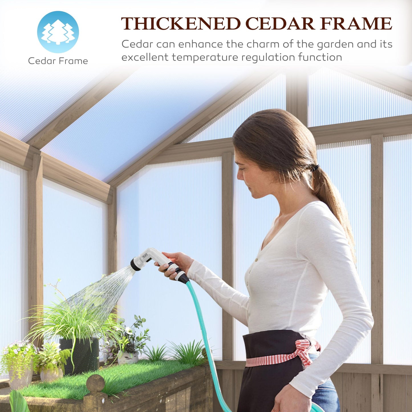 BlueWish 8x16FT Wood Greenhouse, Greenhouses with Cedar Frame, 6MM Thick Polycarbonate Panel, Wooden Green House with Adjustable Vent, Greenhouse for Outdoor, Patio, Garden, Backyard