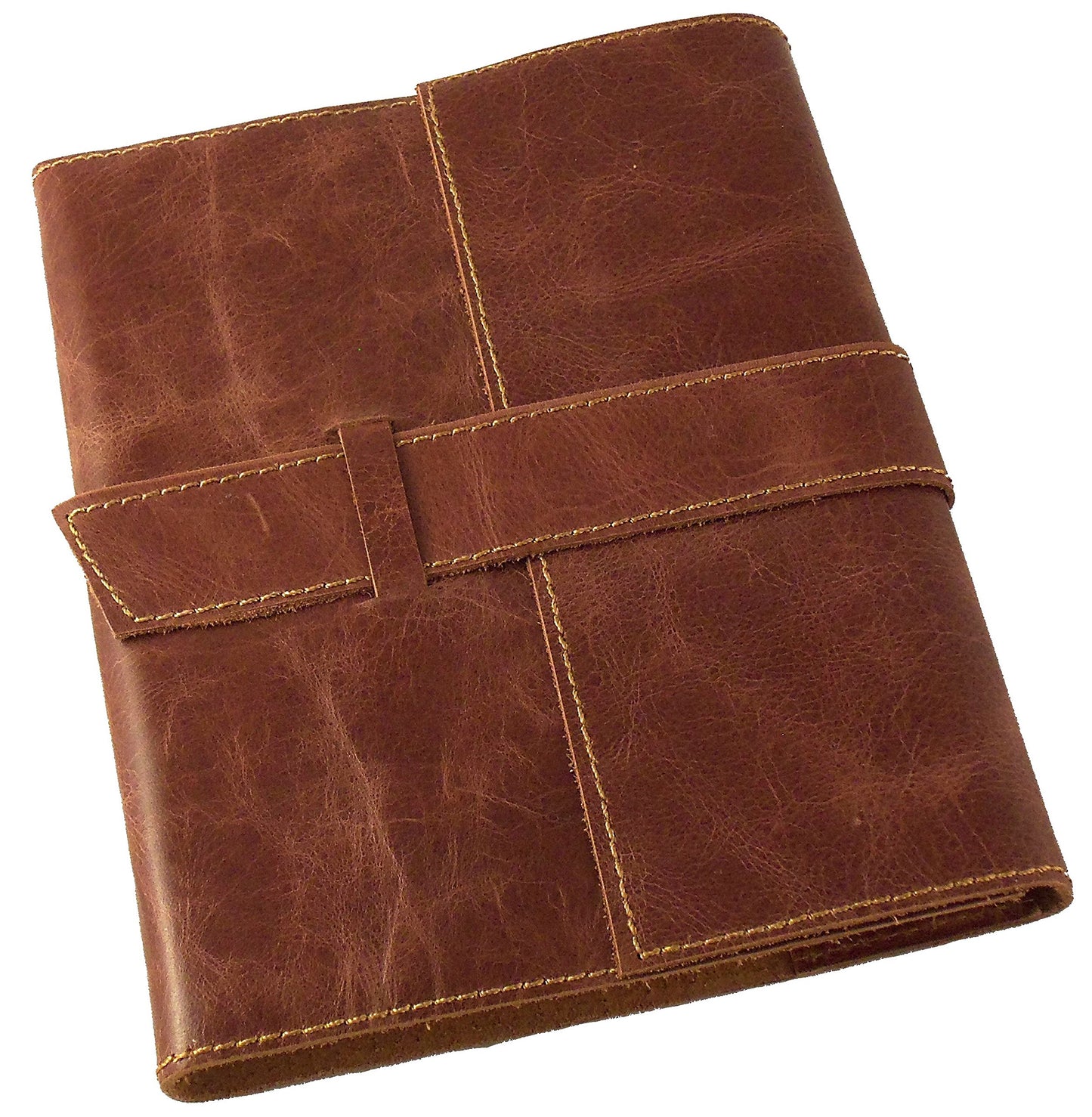 Distressed Leather Refillable Travel Journal with Handmade Paper - 6 x 8" Sketchbook Notebook - Saddle Brown
