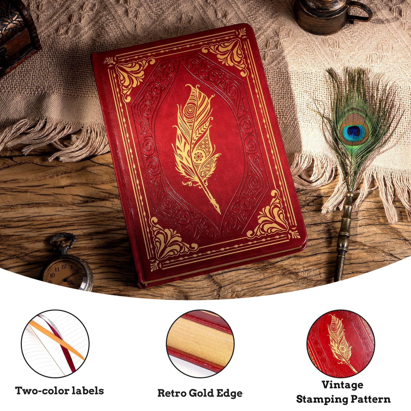 CAGIE 320 Pages Thick Hardcover Journaling Notebooks Vintage Leather Journal for Women Men A5 College Ruled Journals for Writing with Gift Box, 5.7 x 8.3 in, Red