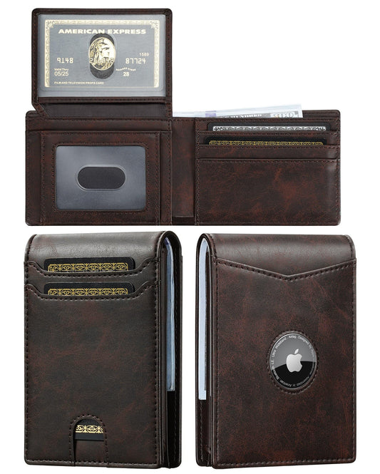 furid Slim AirTag Wallet for Men: RFID Blocking Leather Card Holder with AirTag Slot - Slim Minimalist Front Pocket Design with 2 ID Windows for Travel and Everyday Carry - Gifts for Him