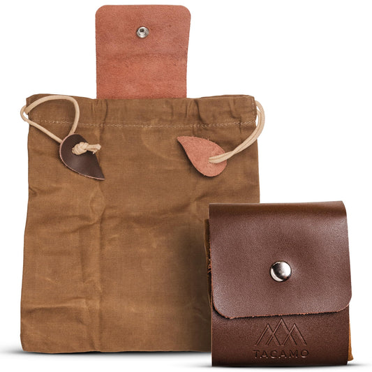 TACAMO Foraging Bag - Durable Mushroom Foraging Bag for Outdoor Adventures - Spacious Leather Pouch for Belt with Secure Drawstring - Bushcraft Foraging Sack for Mushroom, Rock & Plant Collecting