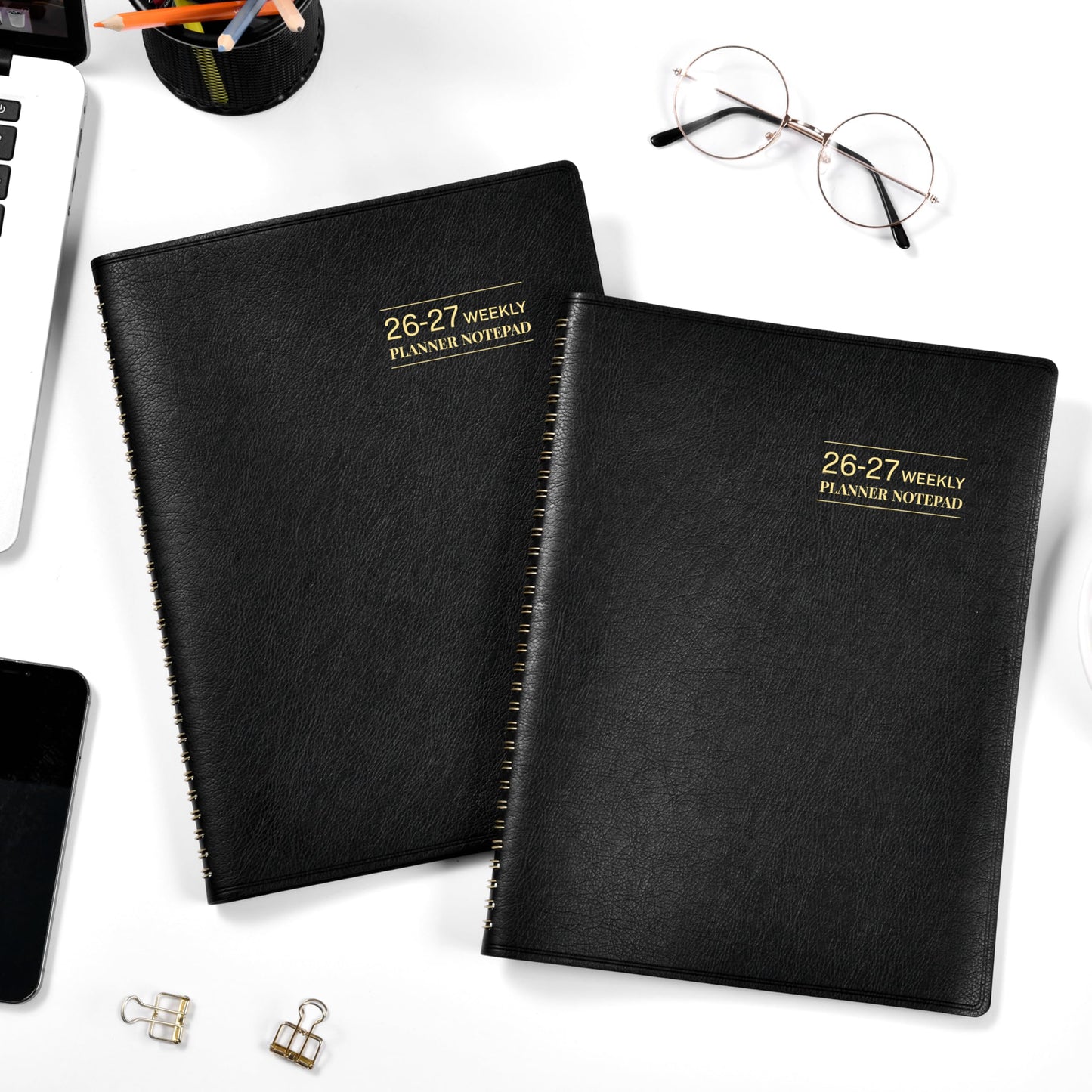 2026-2027 Planner - 11.38'' x 8.74'', Weekly & Monthly Planner Notepad, JUL. 2026 - JUN.2027, Appointment Book 2026-2027, 60 Minutes Interval, Monthly Tabs, Faux Soft Leather, Spiral Bound - Black