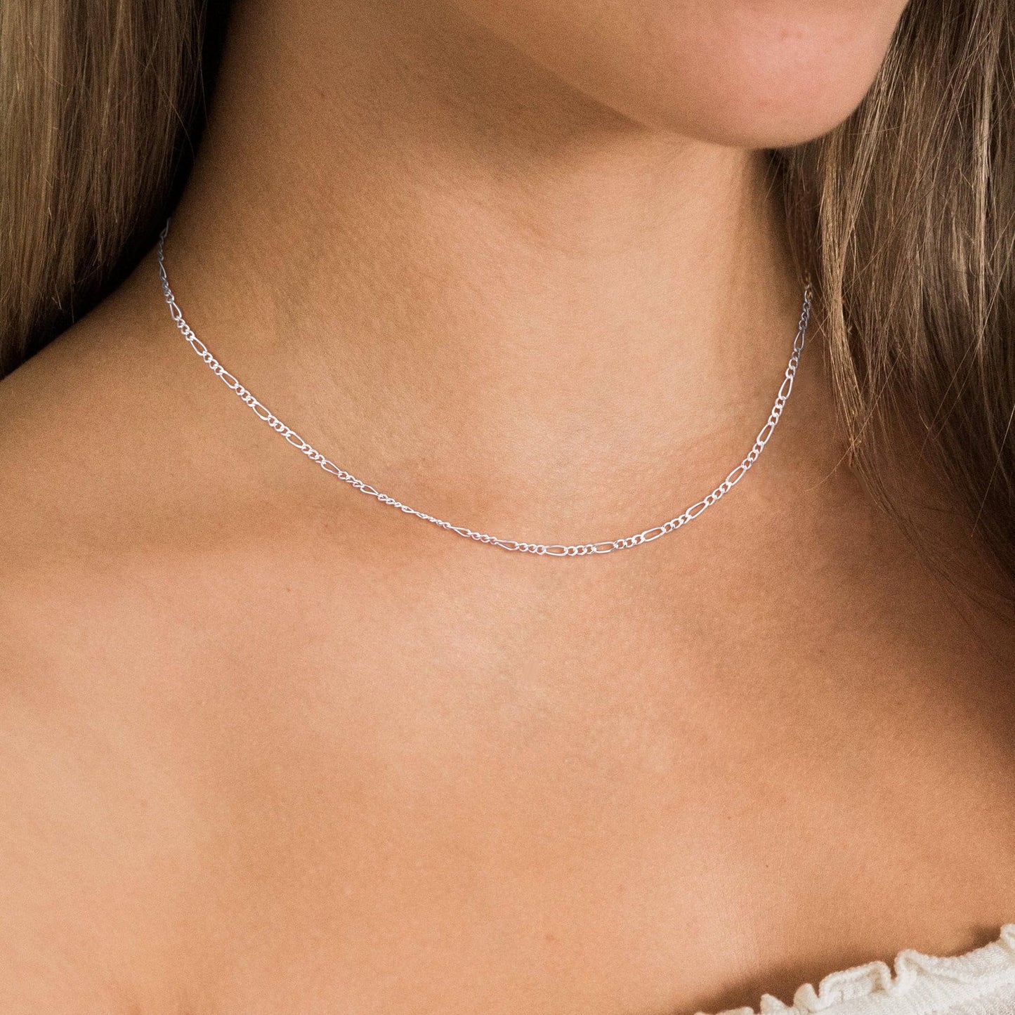 Freekiss Figaro Chain Necklace 925 Sterling Silver for Women 16+2 Inch Classic Simple Italian Style Choker Chain Necklace Adjustable Dainty Layered Silver Jewelry Gift 2mm