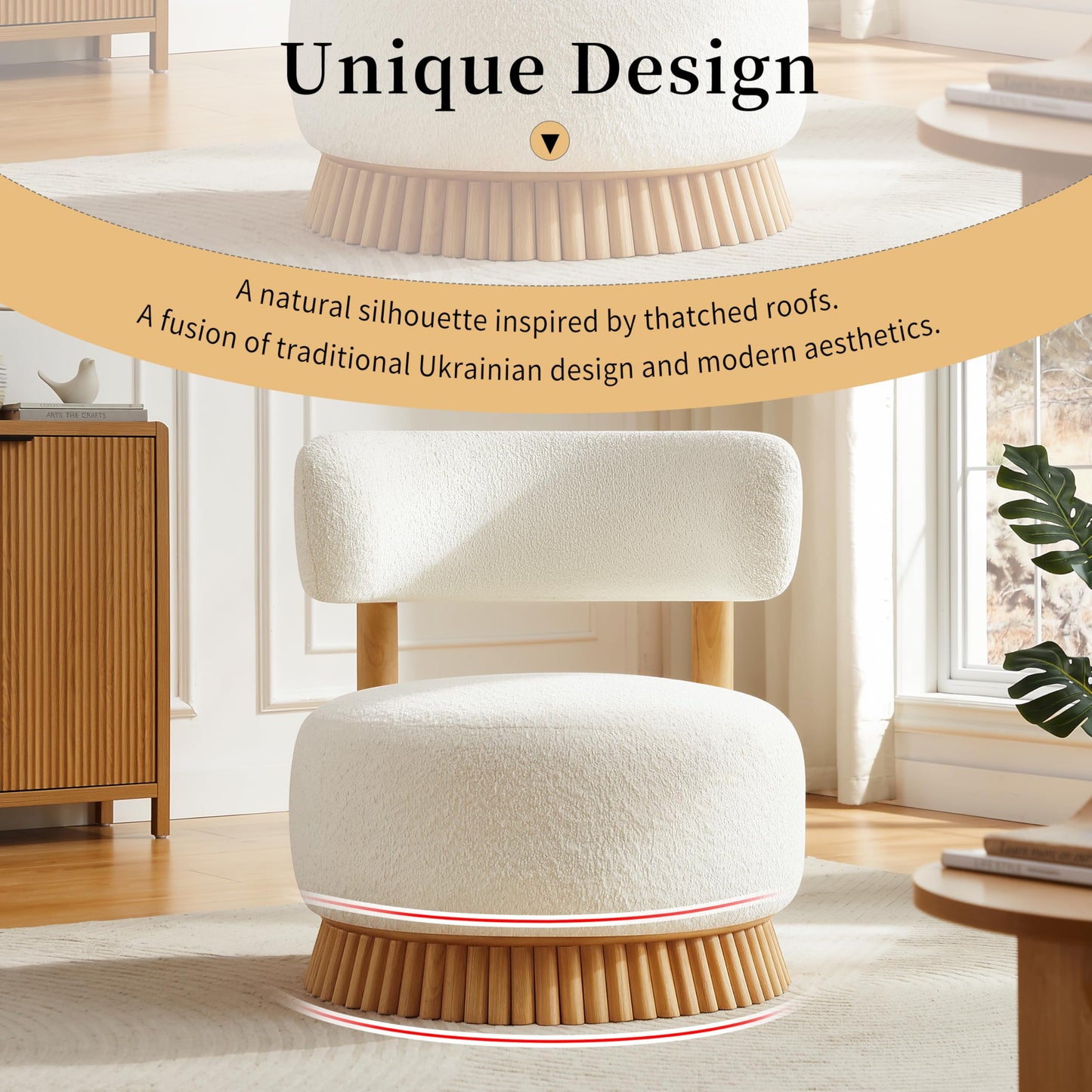 Christopher Knight Home Eloise Modern Accent Chair for Living Room, Boucle Upholstered Single Lounge Sofa Chair with Wooden Frame, Comfy Reading Chair for Bedroom, Light Beige+Natural