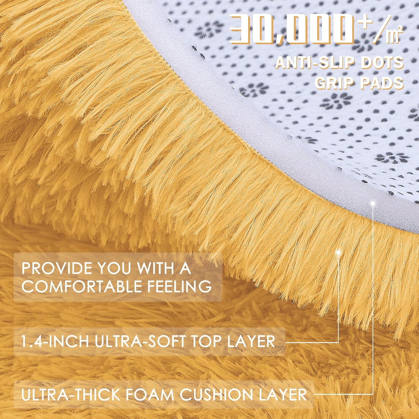 OLANLY Soft Fluffy Shaggy Bedside Rug - Machine Washable 2x3 Entryway Carpet in Mustard Yellow