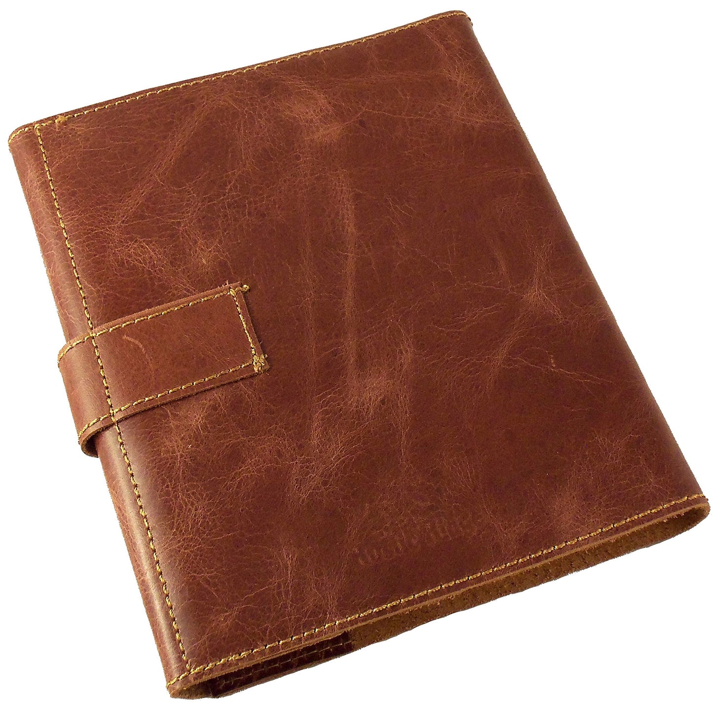 Distressed Leather Refillable Travel Journal with Handmade Paper - 6 x 8" Sketchbook Notebook - Saddle Brown