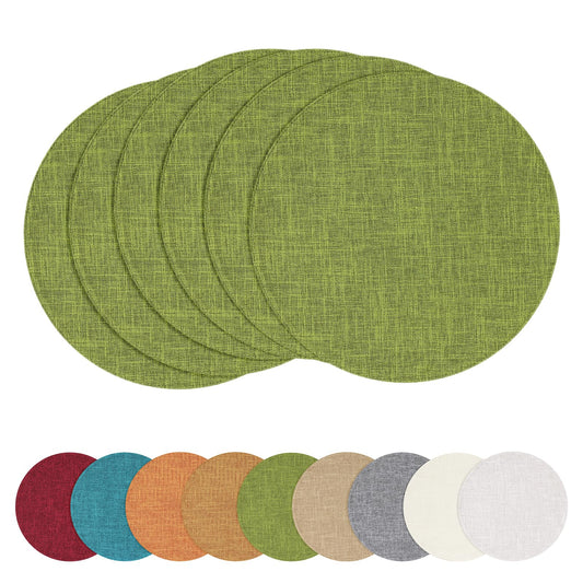 homing 15 Inch Round Cloth Placemats Set of 6, Cotton Linen Blend Washable Table Mats, Farmhouse Dining Place Mats for Indoors & Outdoors, Easy to Clean, Grass Green