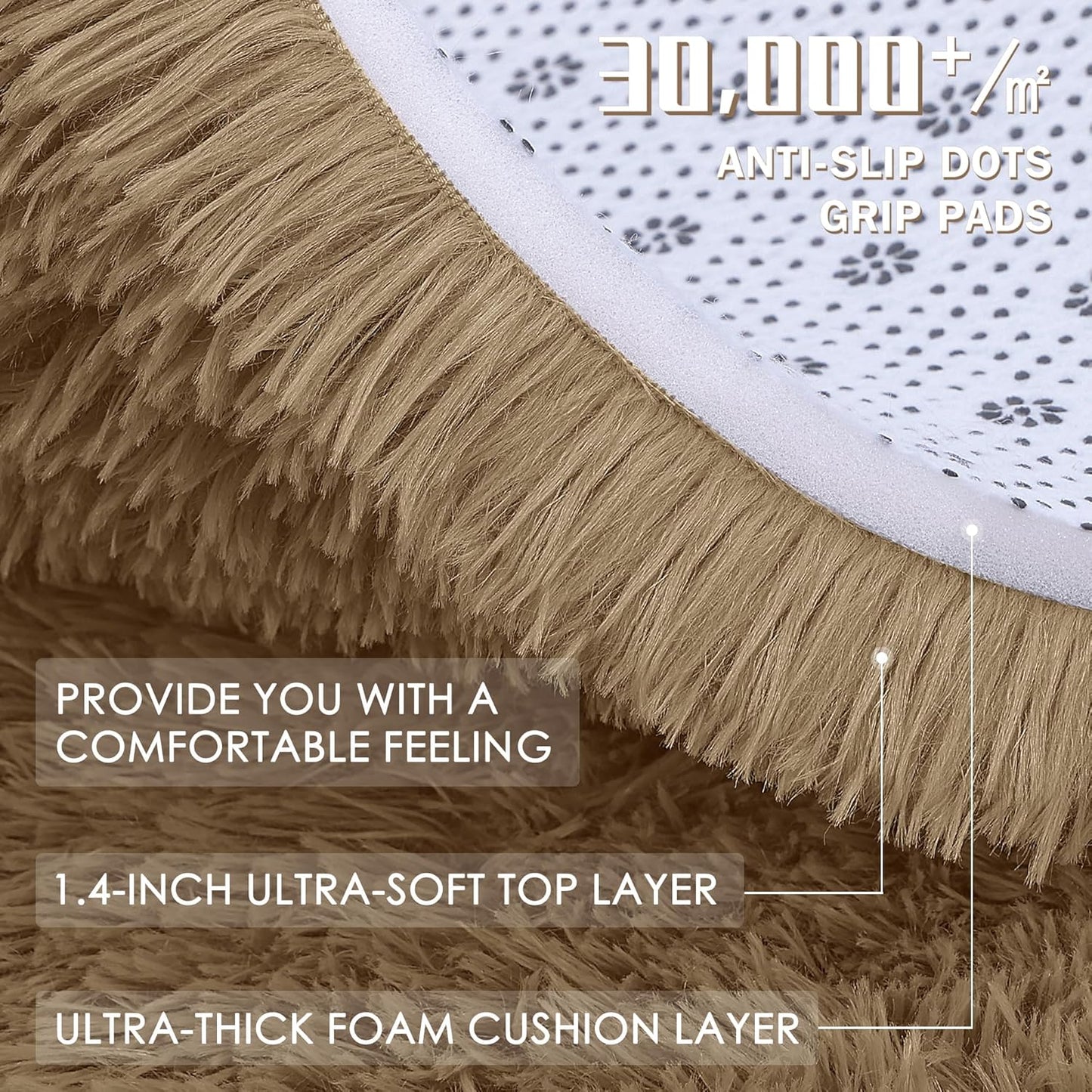 OLANLY Round Taupe Area Rug - Soft, Fluffy, Machine Washable 3 ft Circle Carpet for Bedroom & Nursery Decor