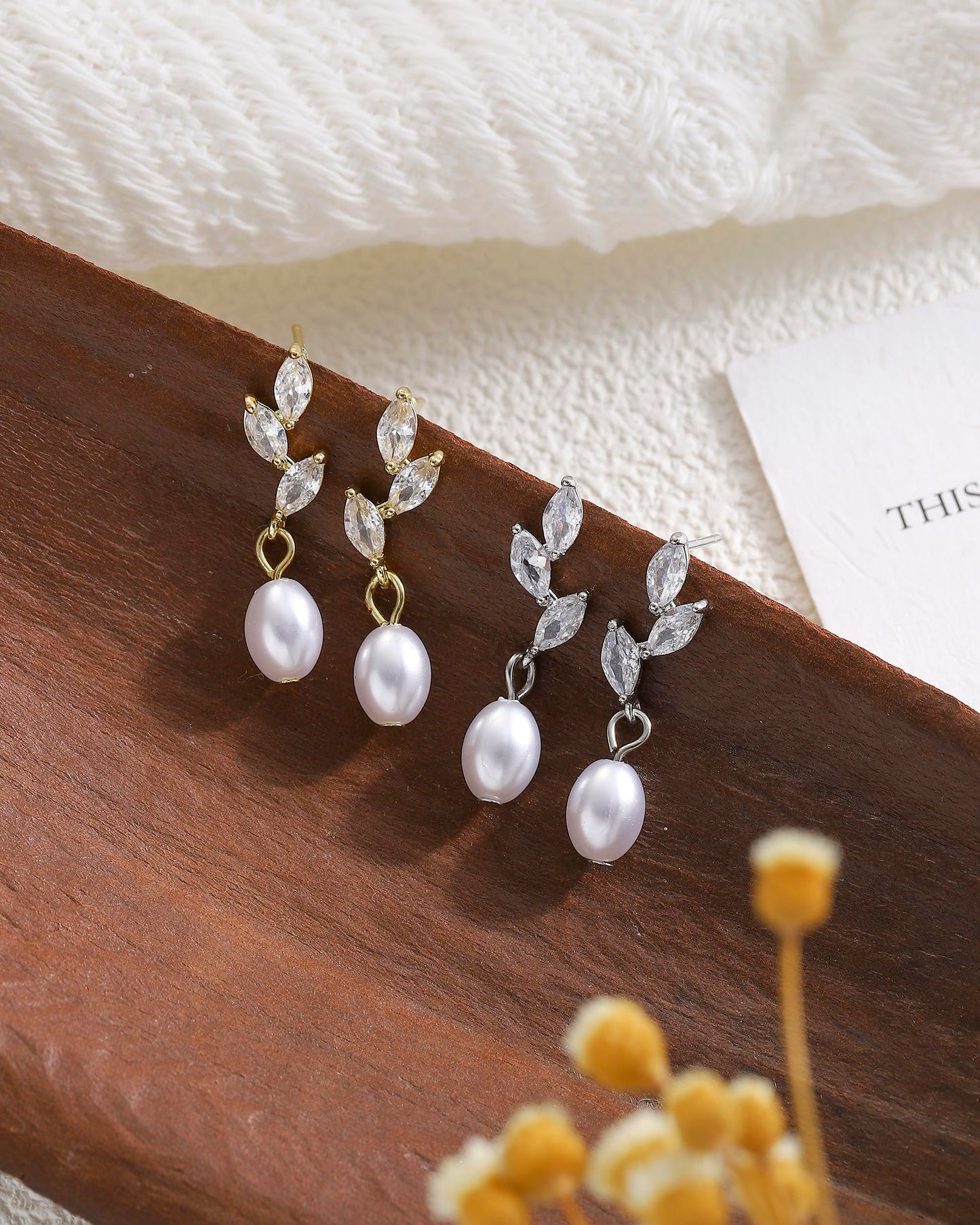 Pearl Drop Earrings for Women, 14k Gold Plated Trendy Pearl Diamond Earrings Bridal Shower Gifts Wedding jewelry for Women