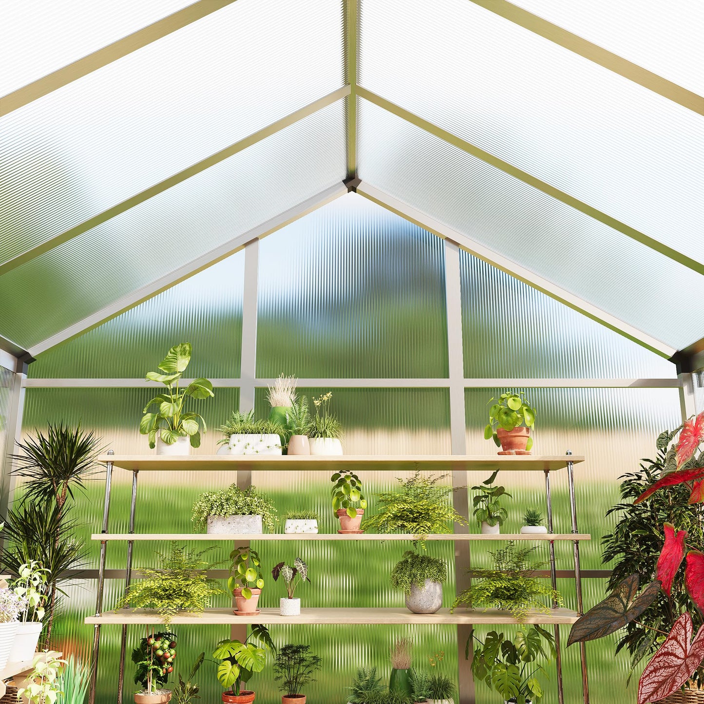 6x8 FT Greenhouse for Outdoors, Polycarbonate Greenhouse with Roof Vent, Ground Nails, Lockable Push Door, Aluminum Large Walk-in Green House for Outside Garden Backyard, Patio, Lawn, Silver