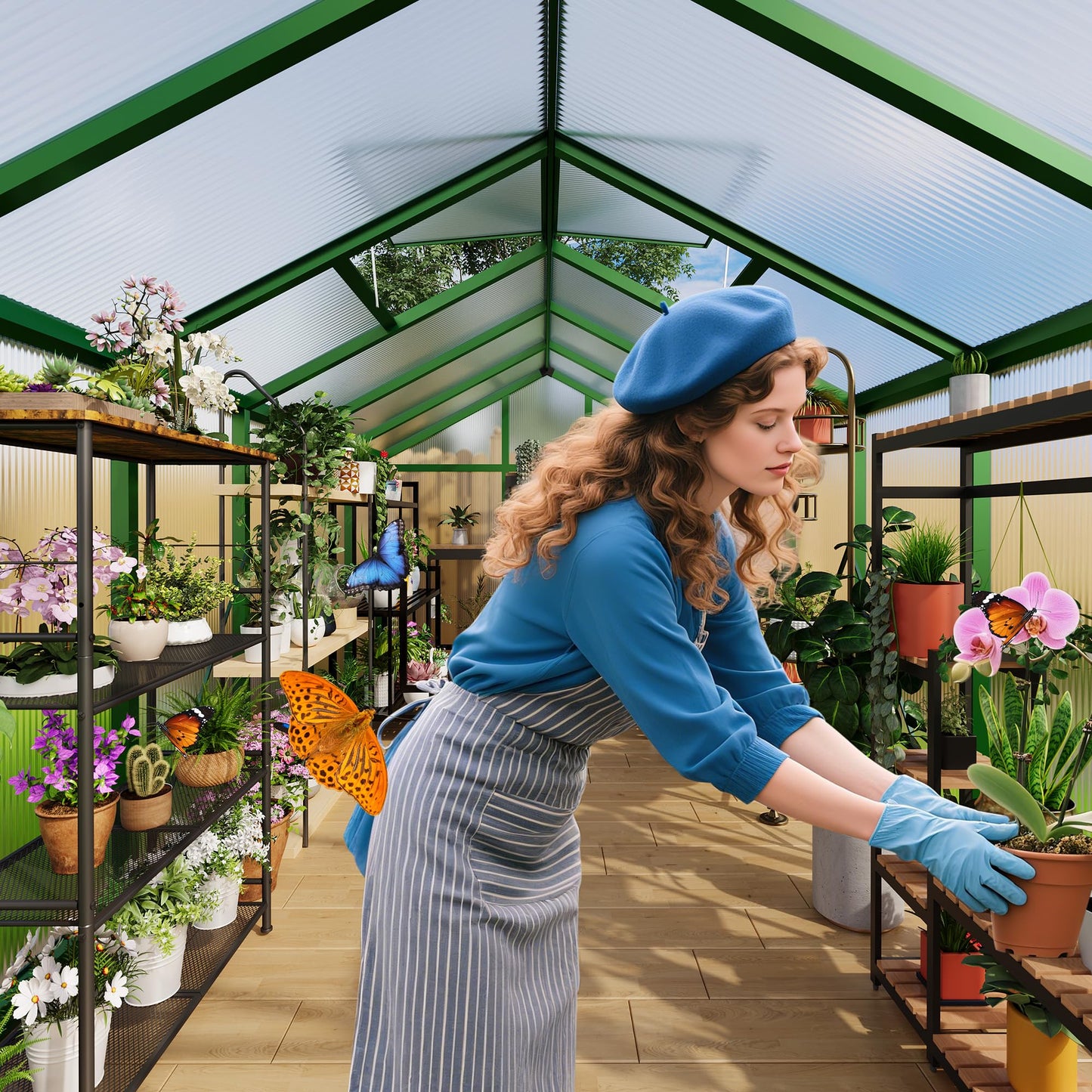 GarveeHome 6X10 FT Greenhouse for Outdoors, Large Walk-in Polycarbonate Greenhouse Kit, Aluminum Frame, Lockable Door, Roof Vent, Ground Spikes, for Garden, Patio, Backyard, Outdoor Plant Growth