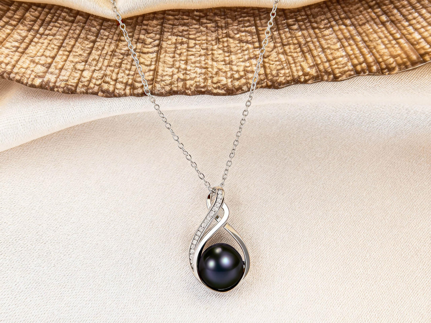 PEARLURA Black pearl necklace for women (Natural AAA+ 9mm) - Wedding anniversary's gift for wife (925 sterling Silver)- christmas gifts for wife - Real pearls necklace for women - black pearls necklace - pearl pendant