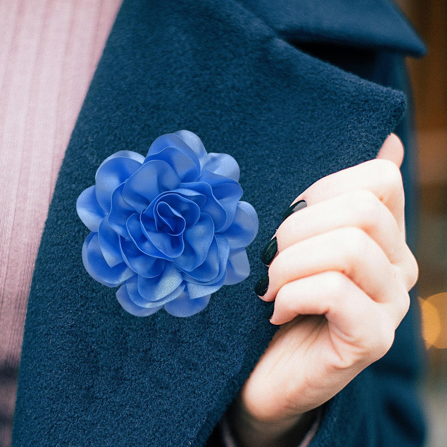 ZZ ZINFANDEL 19mm Extra Large Rose Flower Brooches Lapel Pins Dainty Satin Fabric Brooches Big Camellia Flower Brooch Pin for Women Wedding Part Dance Clothes Accessories Jewelry Gifts (Blue)