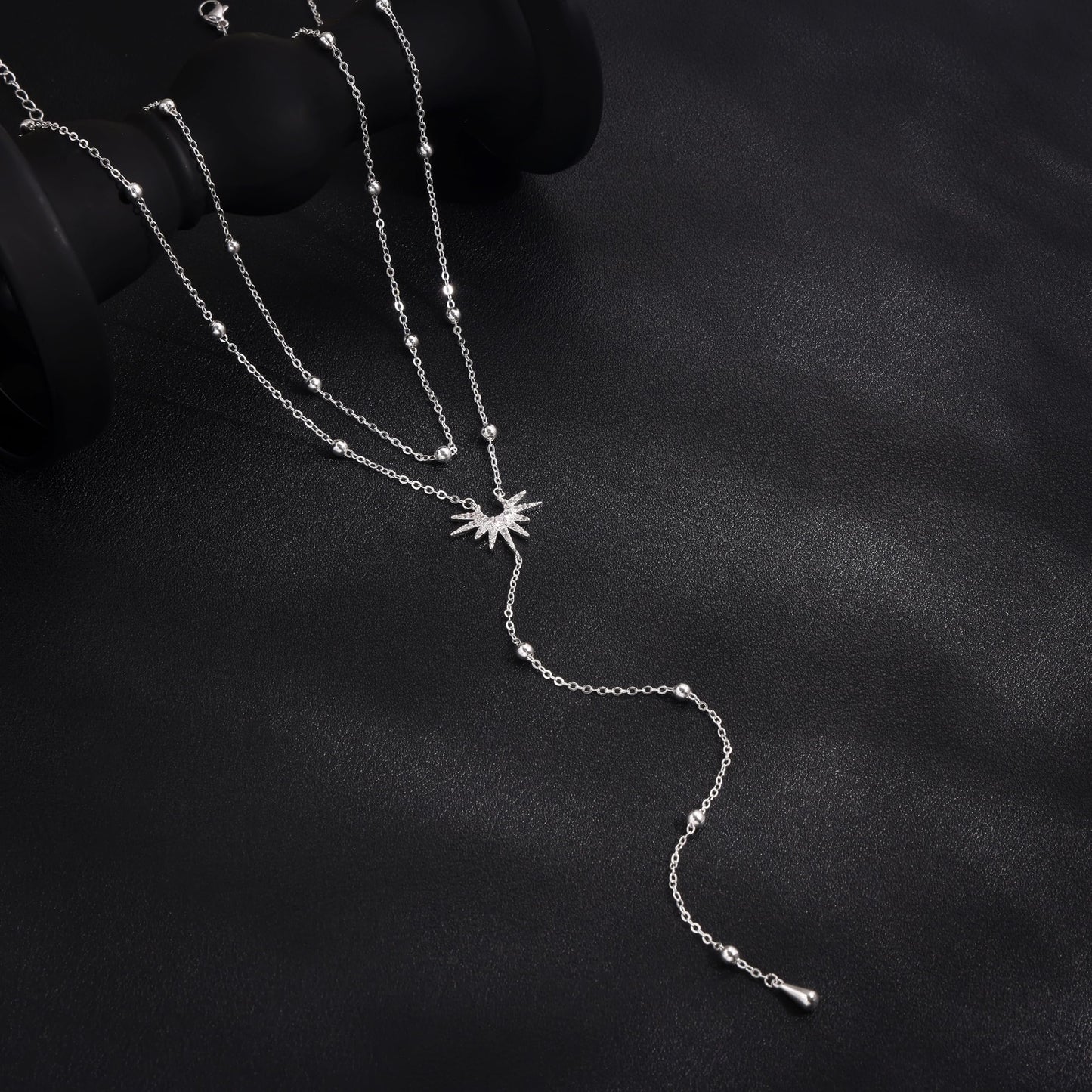 CHESKY Lariat Silver Necklace for Women Trendy, Dainty Long Necklace Streling Silver Y-Shaped Pendant Necklace Layered CZ Beaded Chain Drop Necklaces Simple Gold Jewelry for Women Gifts