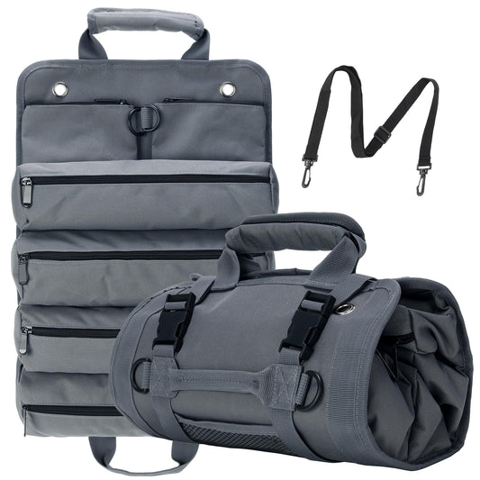 W WINTMING Tool Roll Bag, Tool Bag Organizer, Tool Carrier Roll UP Storage Pouches with 6 Zipper Pockets & Strap, Gifts for Men Mechanic Electrician Hobbyist (Gray)