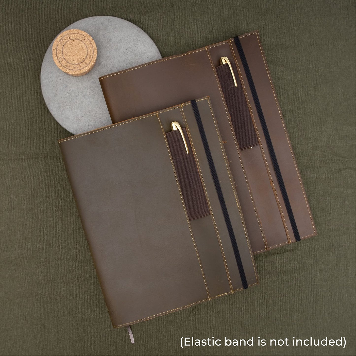 Leather Refillable Journal Cover for Men and Women, Handmade Gift Set for Moleskine Cahier XXL with Stylish Pen and Card Holder, Vintage Classic Notebook, Sketchbook, Planner and Diary (11.6x18.5")