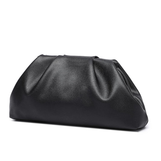 YUWITA Soft PU Leather Clutch Purses for Women Formal Elegant Luxurious Evening Bag (Black)