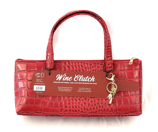 Happy Hour Red Croc Insulated Wine Clutch with Key Chain | Stylish Bottle Carrier Bag for Travel, Picnics & Gifts
