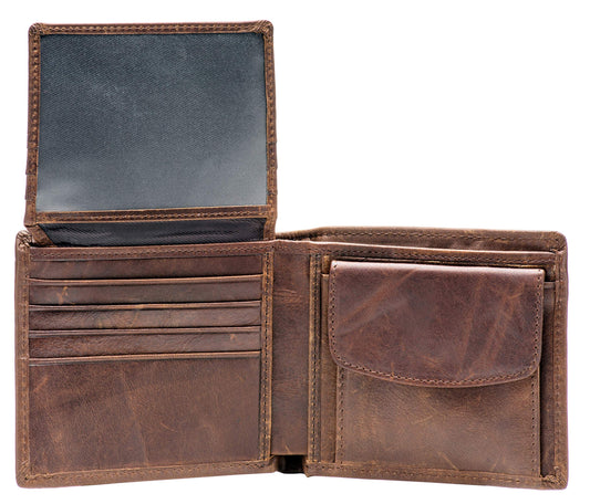 POKOFO RFID Blocking Genuine Leather Bifold Wallet for Men with Zipper and Coin Pocket (Coffee)