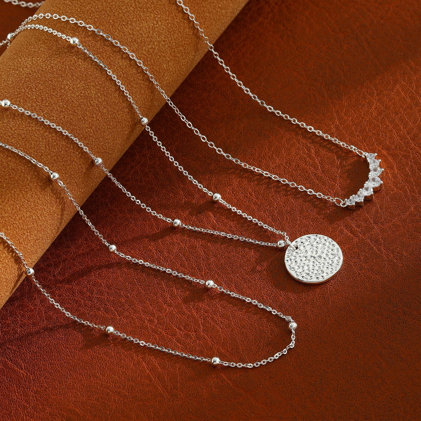 AGWOLF Gold/Silver Layered Necklaces for Women,Dainty 14k Gold Plated Stackable Choker Necklaces for Women,Trendy Layering Coin Chain Pendant Jewelry Set Gifts