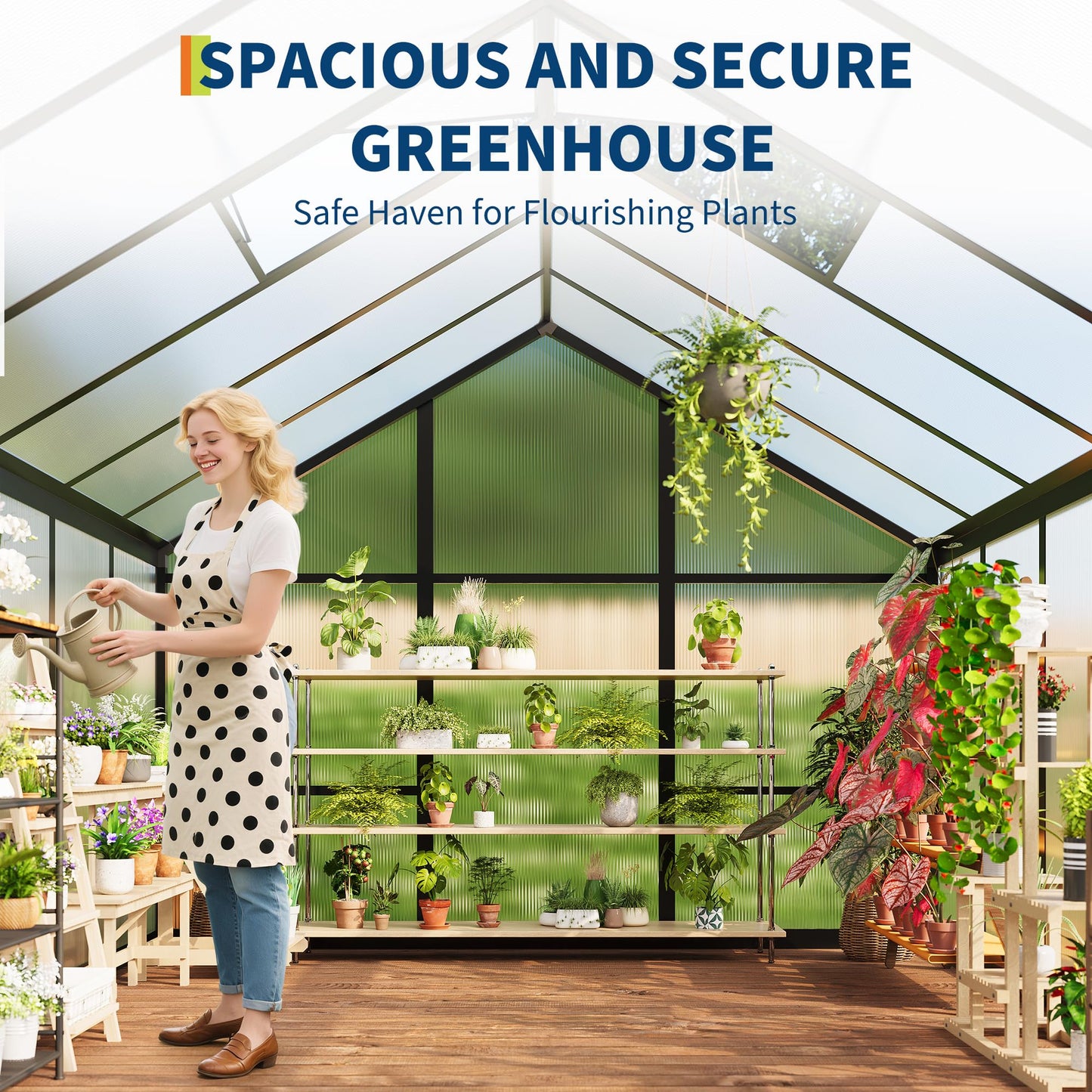 Greenhouse, 6x8 Ft Outdoor Greenhouses, Greenhouse Kit, Portablee Greenhouses with Ground Nails and Vent Windows, Sliding Lockable Door, Polycarbonate Green House for Outside Garden Backyard, Black