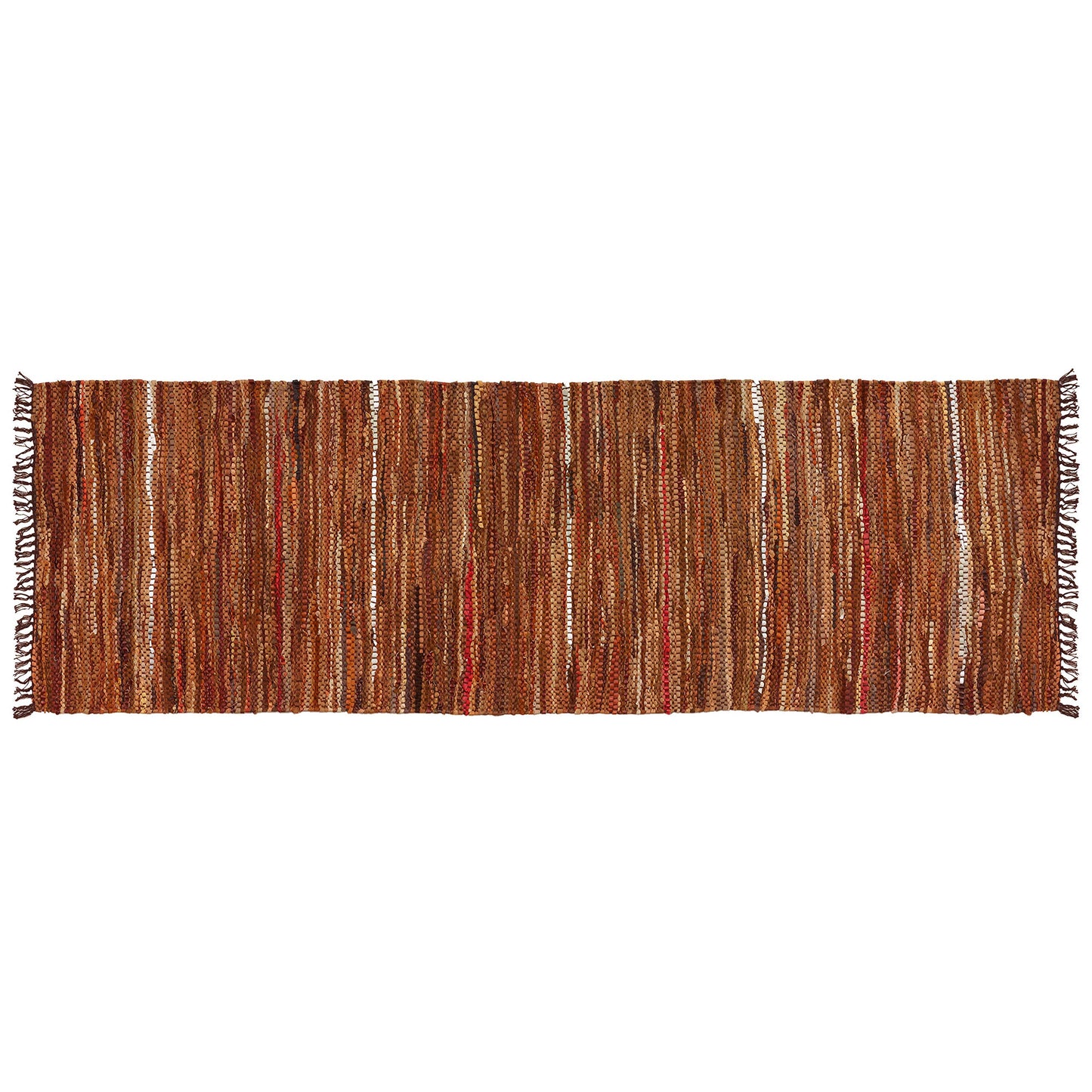 HF by LT Tucson Leather Table Runner, 13 x 39 inches, Handwoven Recycled Leather and Soft Cotton, Brown