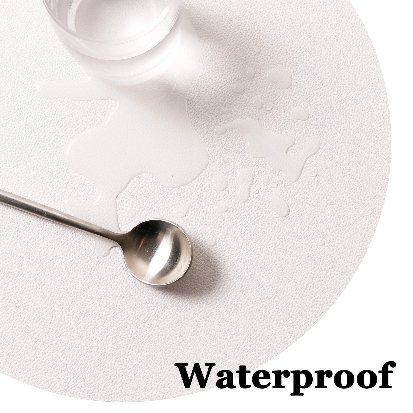 Wipeable Placemats and Coasters Leather Table Mats Waterproof Heat-Resistant Easy to Clean for Dining Table Set Kitchen Table Set of 4, White