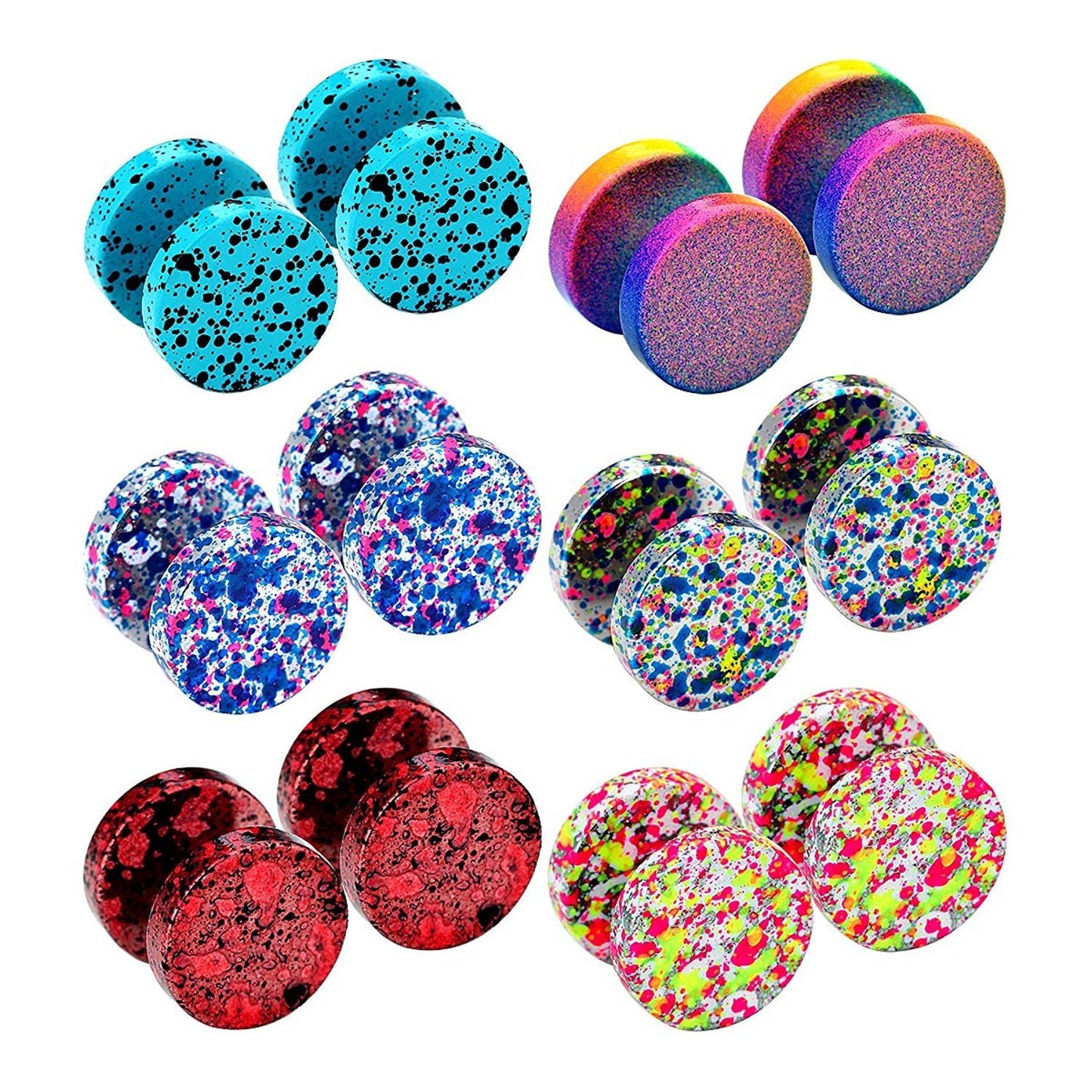 JEWELRIESHOP Fake Plugs Faux Gauge Earrings Stainless Steel Studs Circle Flat Back Cheater Illusion Tunnel Dumbbell Barbell Earrings Fake Ear Plugs for Women (16G, 6 Pairs, 10mm)