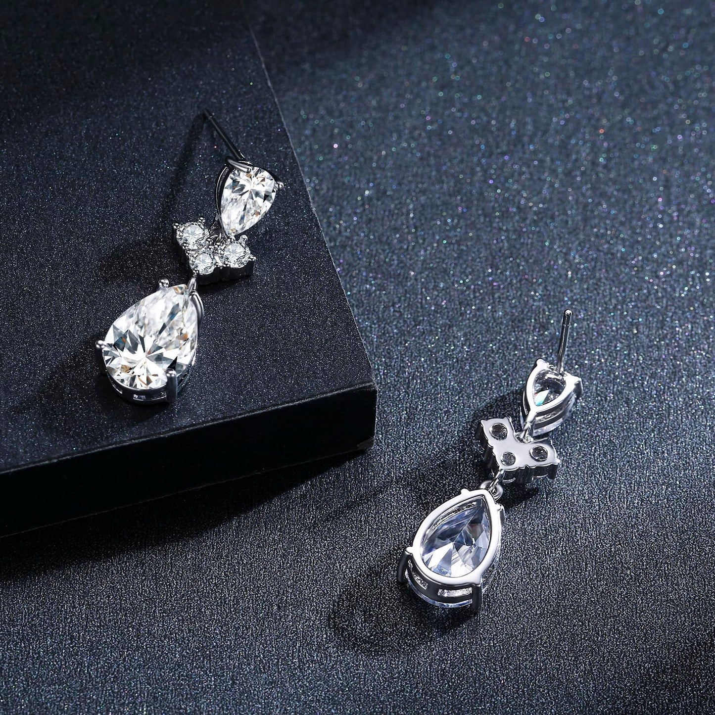 SBLING Cubic Zirconia Teardrop Earrings Wedding Earrings for Brides Bridesmaids, Bridal Dangle Earrings, Teardrop Crystal Drop earrings for Women Jewelry Gifts