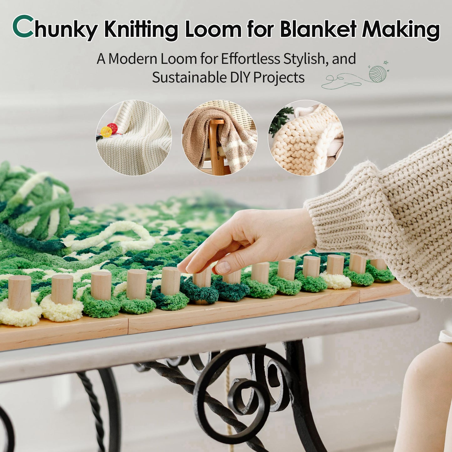 Zlshmoee 64 Inch Chunky Blanket Loom for DIY Throw Blankets, Adjustable Hand Weaving Frame for Teens & Adults, No Needles Required, Beginner Friendly Craft Tool for Hand Knitting Yarn Chunky Projects