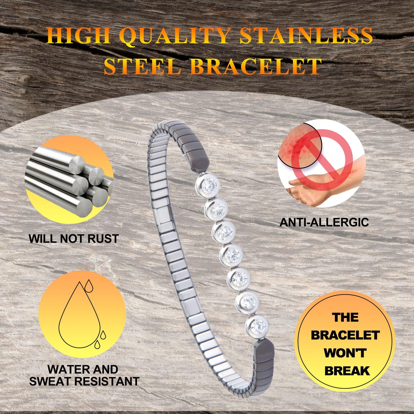 KYOSI Magnetic Bracelet for Women Energy Balance Stainless Steel Bracelet Magnet jewelry Stretches Elastic Small Bracelet (Silver+Black)