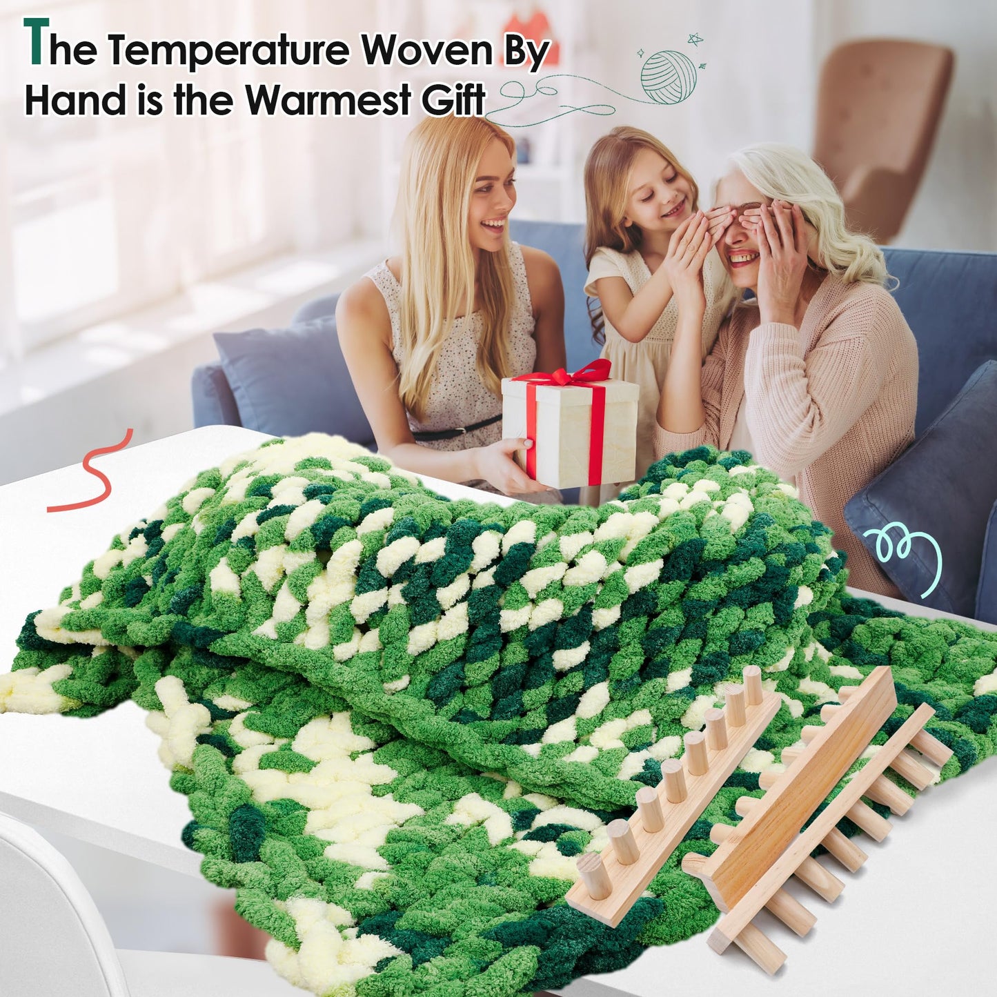 Zlshmoee 64 Inch Chunky Blanket Loom for DIY Throw Blankets, Adjustable Hand Weaving Frame for Teens & Adults, No Needles Required, Beginner Friendly Craft Tool for Hand Knitting Yarn Chunky Projects
