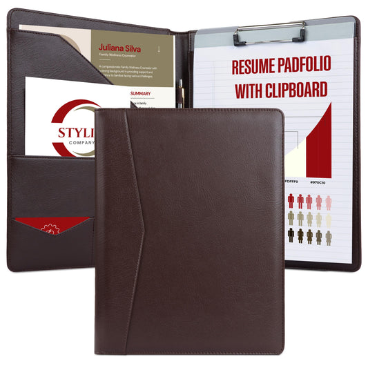 STYLIO Padfolio Folder with Removable Clipboard | Walnut (Brown) Color| Portfolio Organizer | Binder with Storage for Notebook, Notepad | Nursing Clipboard Folio | Vegan Leather