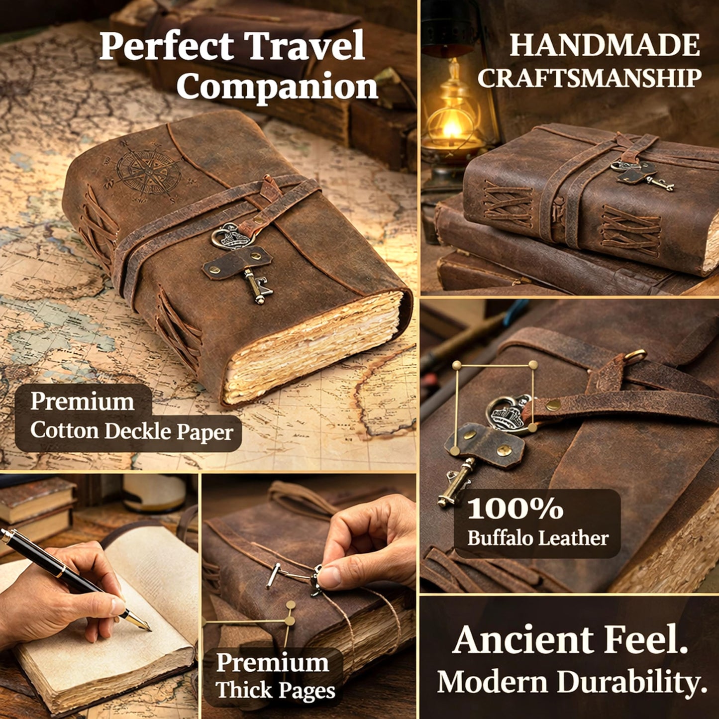 cuero Compass Vintage Leather Journal Antique Handmade Leather Bound Journal with Deckle Edge Paper Diary Leather Sketchbook Drawing Journal Notebook Great Gift Men & Women (Tawny Brown, 8X10 Inch)
