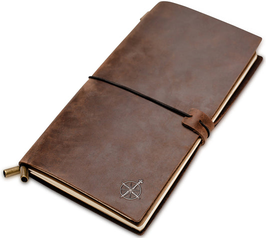 Wanderings Standard Size Travelers Notebook/Handcrafted Genuine Leather Journal - 4.75" x 8.5" (12 x 22cm) - Refillable Travel Journal - 100 GSM Blank Inserts