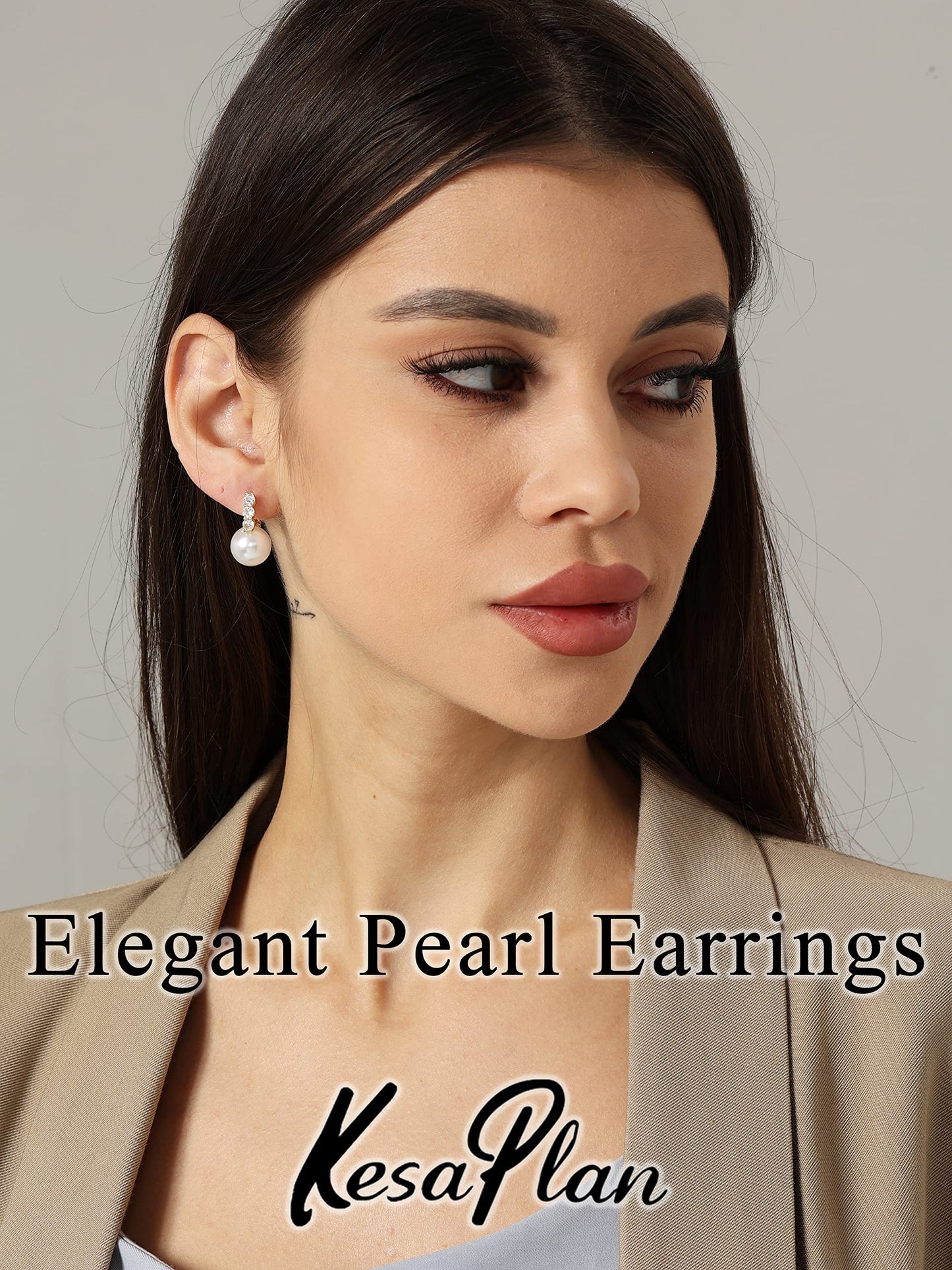 Pearl Earrings for Women 14K Gold Plated Hypoallergenic Pearl Earrings 5A Cubic Zirconia Dangle Earrings Elegant Jewelry (1-Gold)