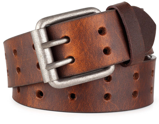 F&L CLASSIC Leather Work Belt, Heavy Duty Double Prong Genuine full grain Leather Belts for Men 1 1/2", Mens Casual Belts for Jeans,3190,size 36,vintage-brown