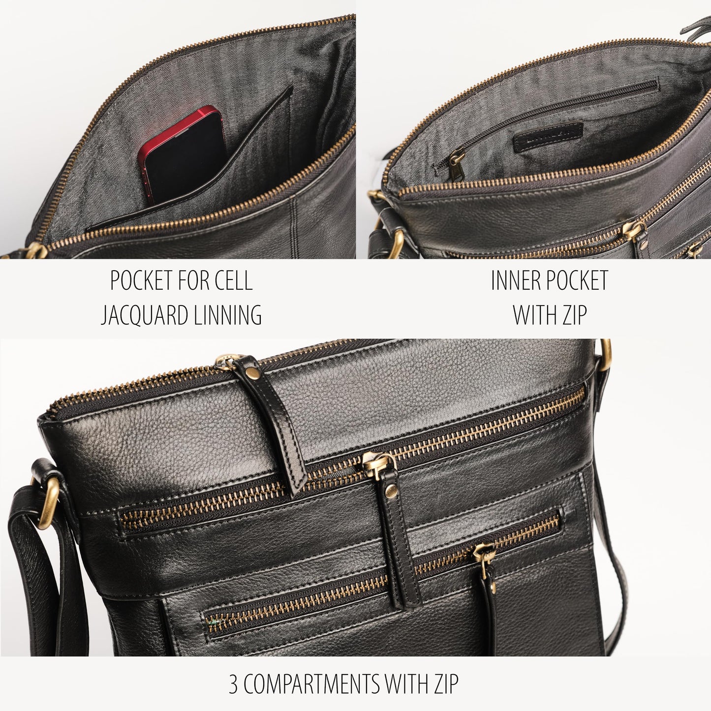Lavalen Leather Crossbody Bags for Women - Leather Cross Body Bag for Woman -Small Handbag with Large Capacity & Many Zippers