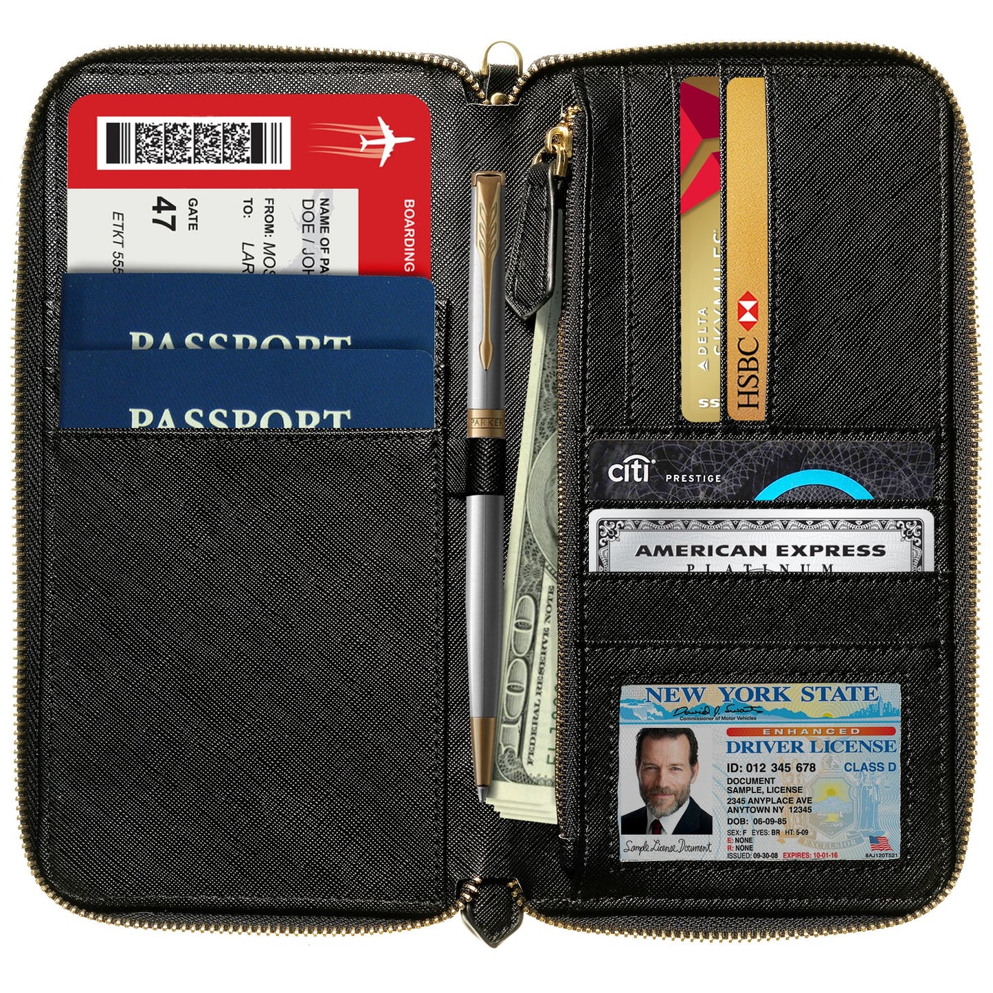 Travel Document Organizer - RFID Passport Wallet Case Family Holder Id Wristlet