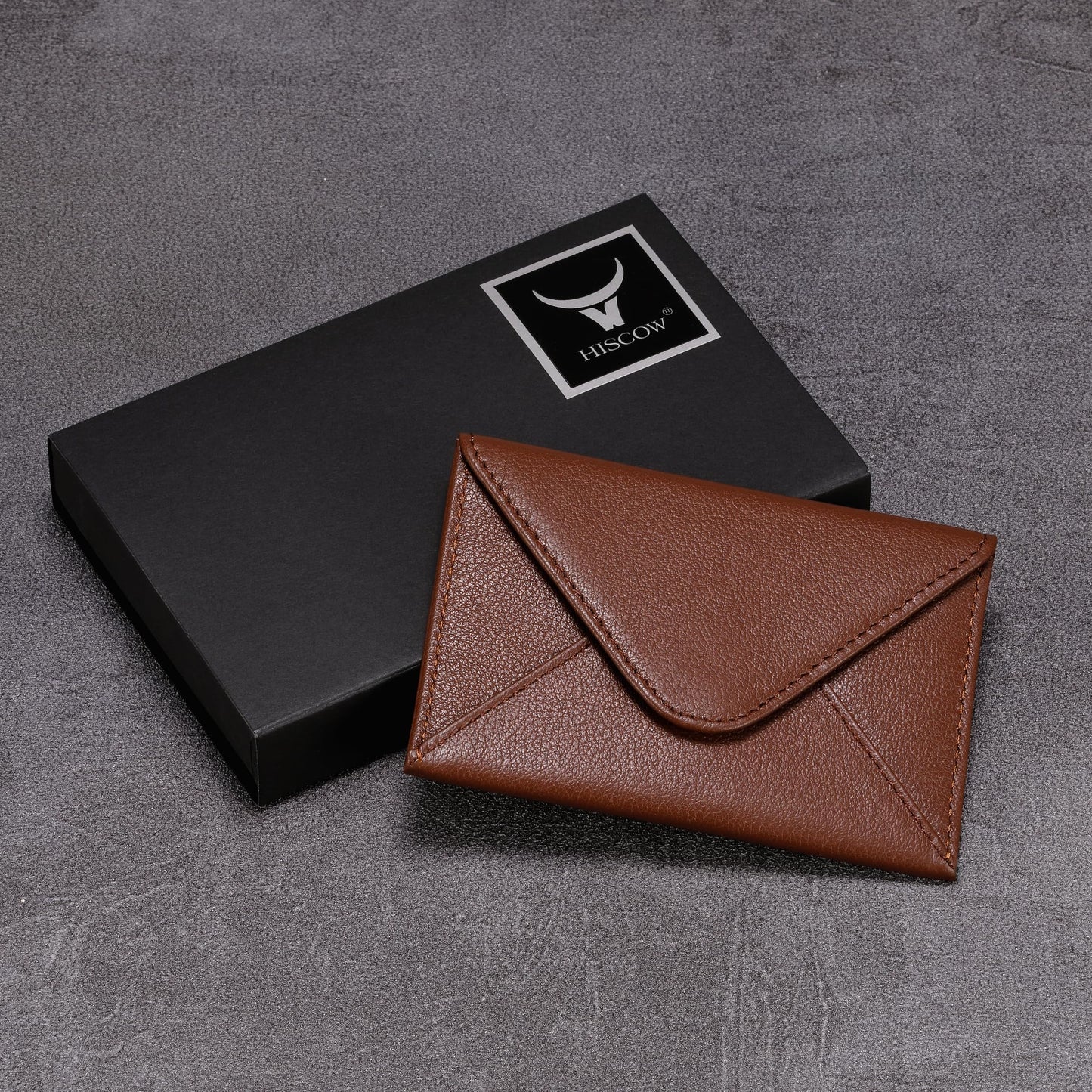 HISCOW Envelope Business Card Case with Magnet Closure - Italian Calfskin, Coffee