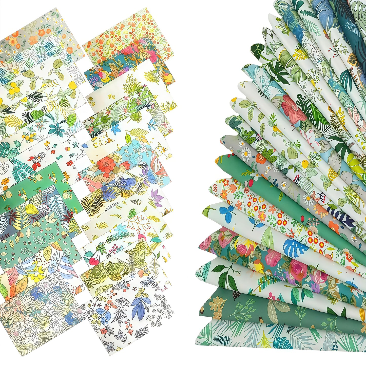 iMZOON 22Pcs 10" Fabric Squares No Repeat Precut Cotton, Wavy Edge Quilting Supplies, Perfect DIY Sewing Supplies Leaf Green Patchwork