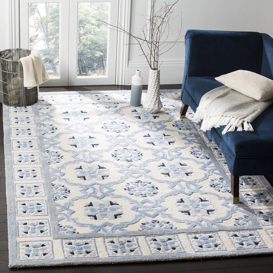 SAFAVIEH Bella Collection 8' x 10' Ivory/Blue BEL155A Handmade Premium Wool & Viscose Area Rug